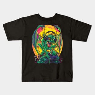 Gargoyle with Music Headphones Kids T-Shirt